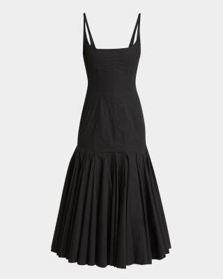 Agave Drop-Waist Pleated Flare Midi Dress